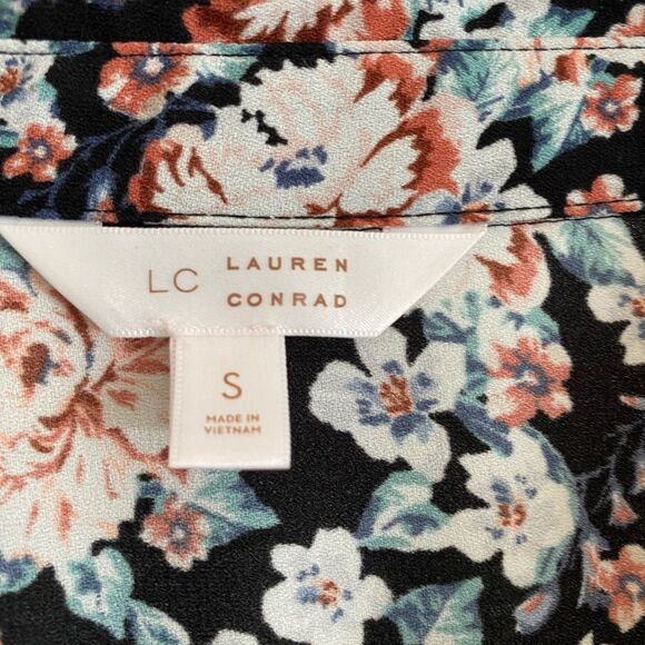 Lauren Conrad small floral granny button up long sleeve retro print collared - Picture 2 of 6